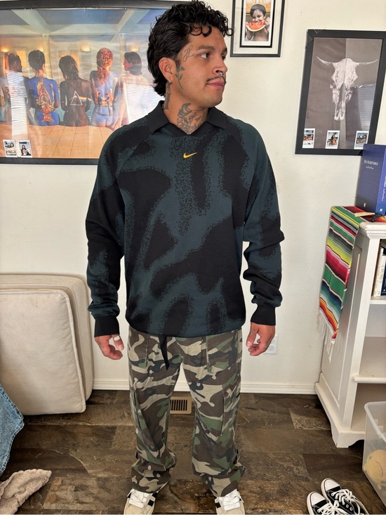 Nike Other - Nike Black & Dark Green Pullover Polo Sweatshirt with Yellow Swoosh